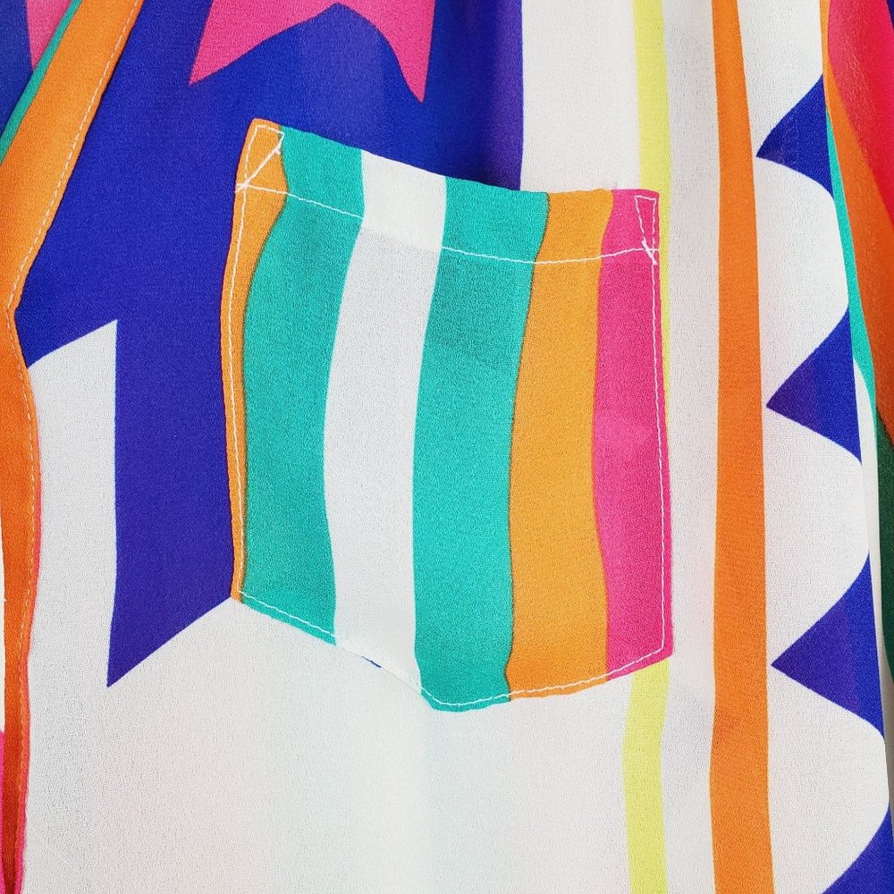 XTaren Stripped Sheer Colorful Tunic with Split Hem Sz Small - Picture 4 of 8